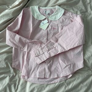 Sandy liang x gap pink striped button down top